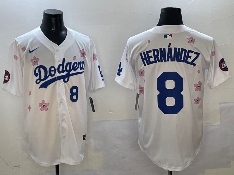 Men Los Angeles Dodgers #8 Hernandez White Sakura Edition 2025 Nike MLB Jersey style 7